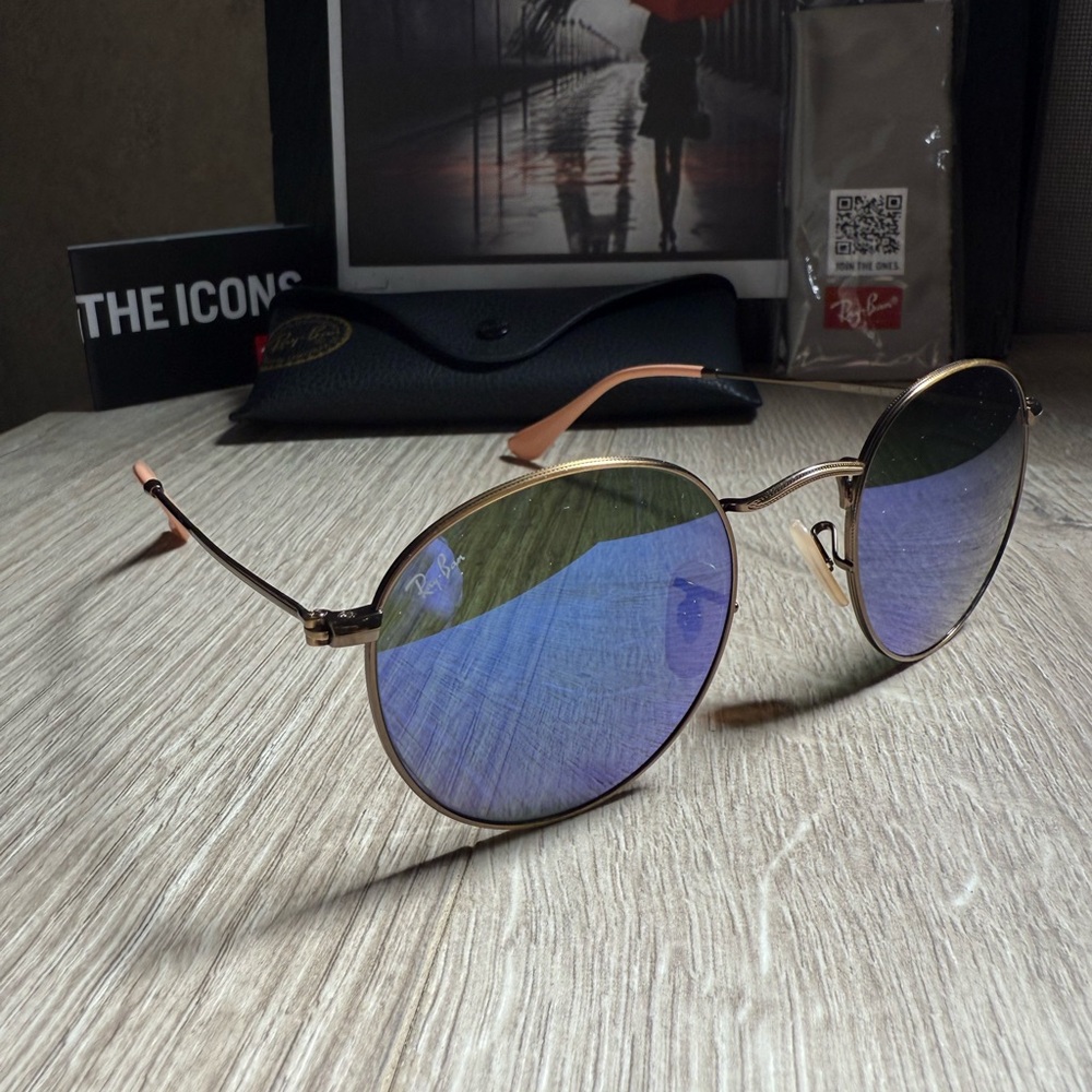 Ray-Ban 3447 Round Metal Sunglasses 167/1M Bronze/Violet Mirror 50mm